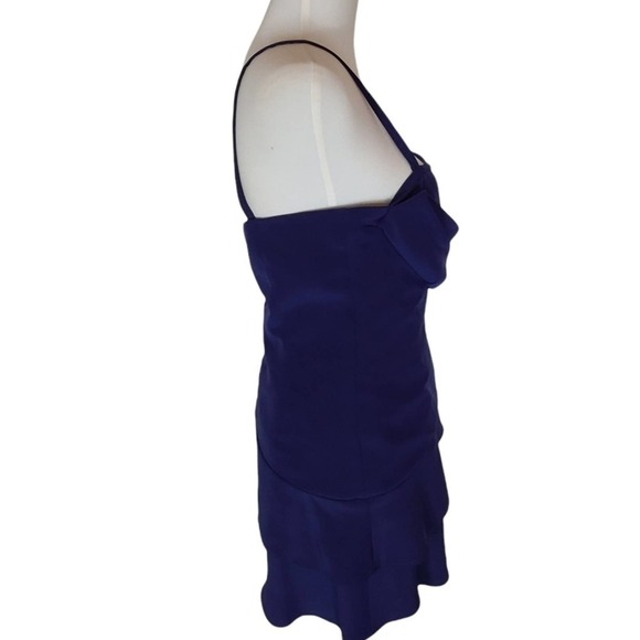 Pinko Navy Blue Square Neck Ruched Ruffle Hem Cocktail Mini Dress Small NWT - Picture 5 of 9